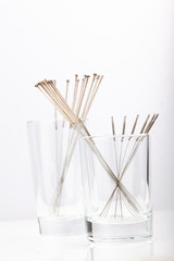 Silver needles for traditional Chinese acupuncture medicine.
