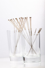 Silver needles for traditional Chinese acupuncture medicine.