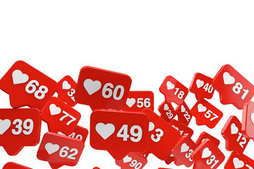 Social media like notification counters on a white background. 3D Rendering