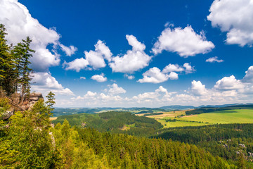 Fototapeta premium Landscape view from The Ostas table mountain. The national nature reserve Adrspach-Teplice Rocks, Czech republic, Europe.