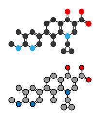 Ozenoxacin antibiotic drug molecule, used in treatment of impetigo.