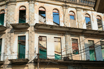 historic building facade  abandoned house (Casco Viejo) in Panama City