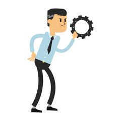 Businessman with gear cartoon vector illustration graphic design