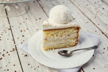 biscuit with cream, decorated by marshmallow and chocolate