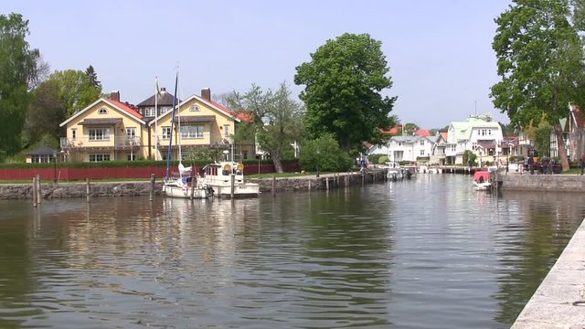 River running through beautiful town of Trosa in Sweden.