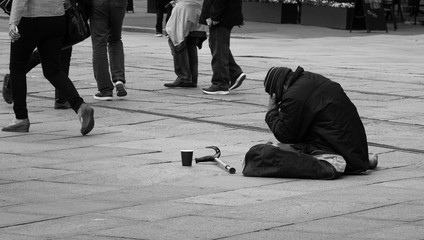 Homelss man on street in Norway