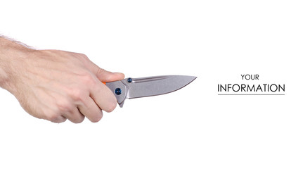 Knife folding with orange handle in hand pattern