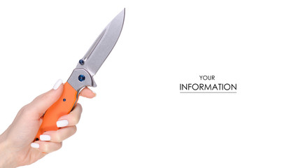 Knife folding with orange handle in hand pattern