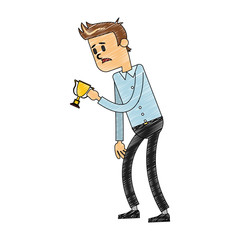 Sad businessman with little trophy cup vector illustration graphic design