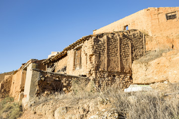 abandoned rustic house made of clay at Arcos de Jalón, province of Soria, Castile and Leon, Spain