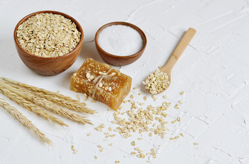 Natural Ingredients for Homemade Oatmeal Body Face Scrub Soap Beauty Concept Organic Eco Healthy Lifestyle