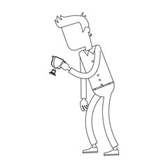 Sad businessman with little trophy cup vector illustration graphic design
