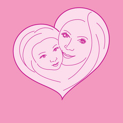 Mother and baby placed in a heart shape. Mother's Day