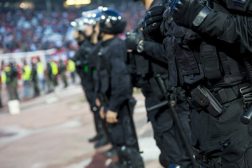 Special police unit at the stadium event secure a safe match