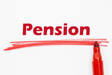 pension word written with red marker