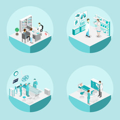 hospital room, pharmacy, doctor's office, waiting room, reception, mri, operating.