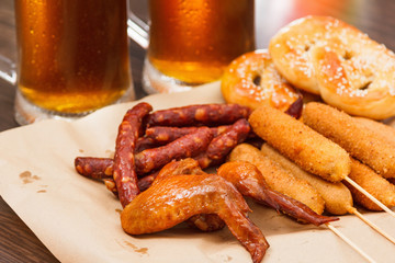 German national dishes with beer. Oktoberfest traditional food