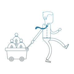Businessman pulling cart with money bags vector illustration graphic design