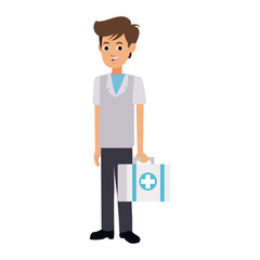 Male nurse with first aids suitcase cartoon vector illustration graphic design