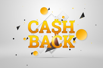 Inscription Cash Back, emblem image on white background. Business concept, money back, finances, customer focus. White, gold color. Illustration, 3d.