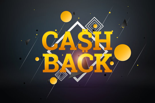 Inscription Cash Back, emblem image on a dark background. Business concept, money back, finances, customer focus. White, gold color. Illustration, 3d.