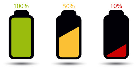 Battery Status Full, Half And Empty - Editable Vector Icons - Isolated On White Background