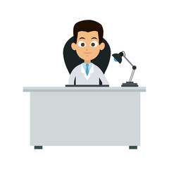 Doctor seated at office vector illustration graphic design