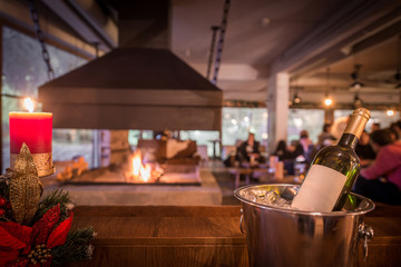 Cold win bottle in restaurant ready to be served