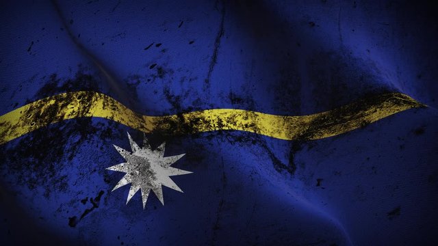 Nauru grunge flag waving loop. Nauruan dirty flag blowing on wind.