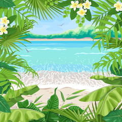 Fototapeta na wymiar Summer Background with Tropical Frame on Seaside