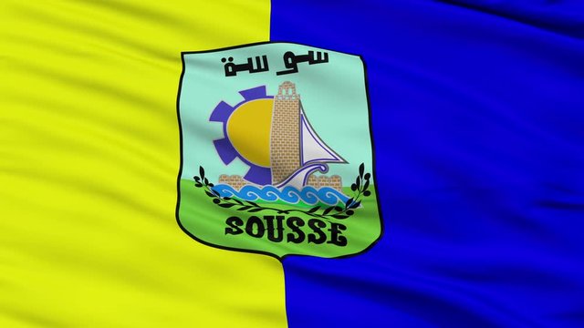 Sousse closeup flag, city of Tunisia, realistic animation seamless loop - 10 seconds long