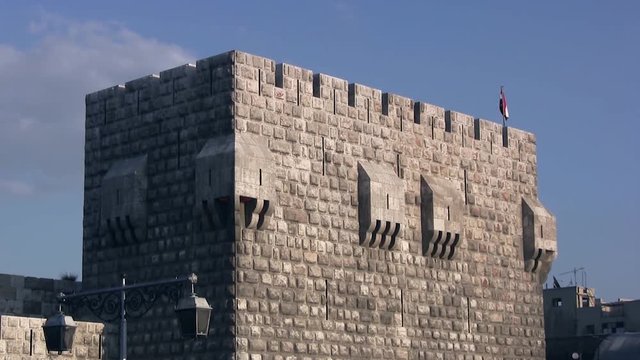 Close up of old fortress (Citadel) in Damascus, Syria.