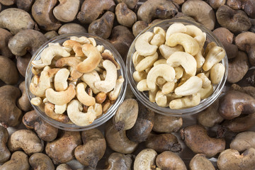 Natural and roasted cashew nut - Anacardium occidentale