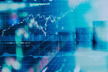 Business financial concept with double exposure of candle stick graph chart of stock market...