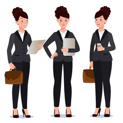 Business woman in suit set. Emotions. Poses.