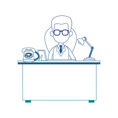 Doctor seated at office vector illustration graphic design