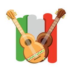 Flag of mexico and guitars icon over white background, colorful design.  vector illustration
