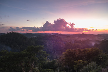 Sunset at Chocolate hills in Bohol, Philippines