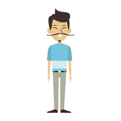 Young asian man with mustache cartoon vector illustration graphic design