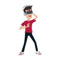 Young man playing with vr vector illustration graphic design