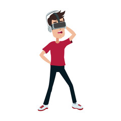 Young man playing with vr vector illustration graphic design