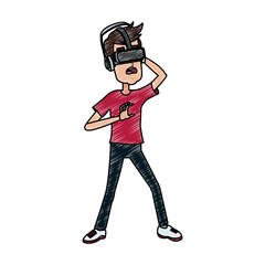 Young man playing with vr vector illustration graphic design