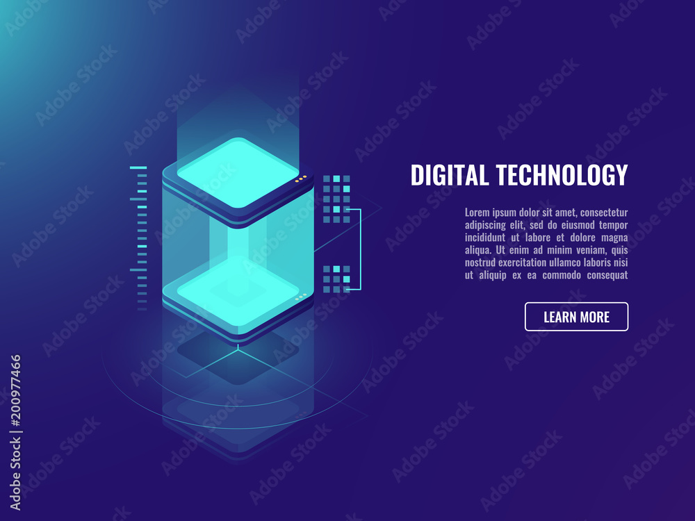 Poster data warehouse, web concent mining concept, cloud storage, vector isometric datacenter and database 
