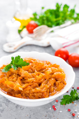 Cabbage stew. Cabbage braised in tomato sauce
