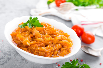 Cabbage stew. Cabbage braised in tomato sauce