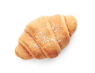 Tasty croissant on white background, top view
