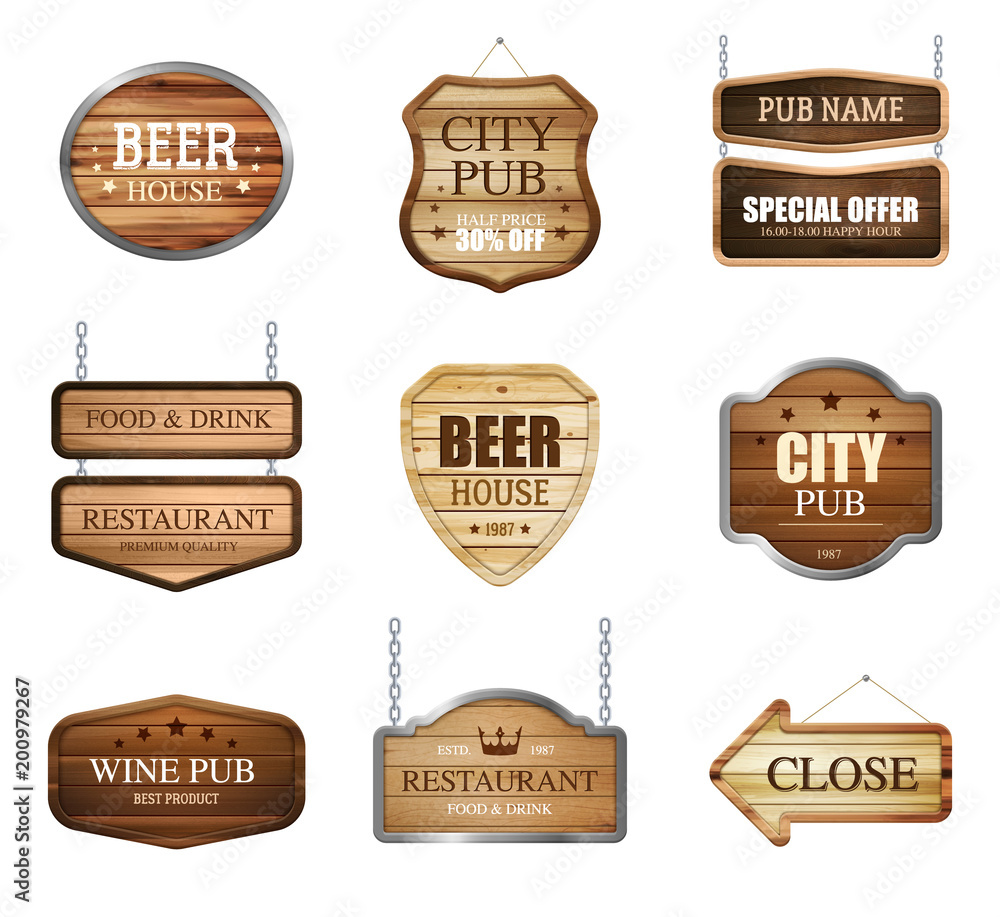 Sticker Wooden Shop Signs Collection