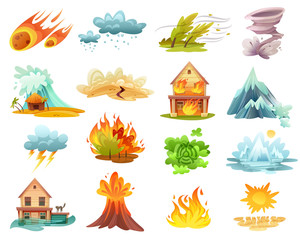 Natural Disasters Cartoon Icons Set