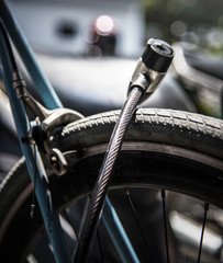 Metal lock on a bicycle wheel