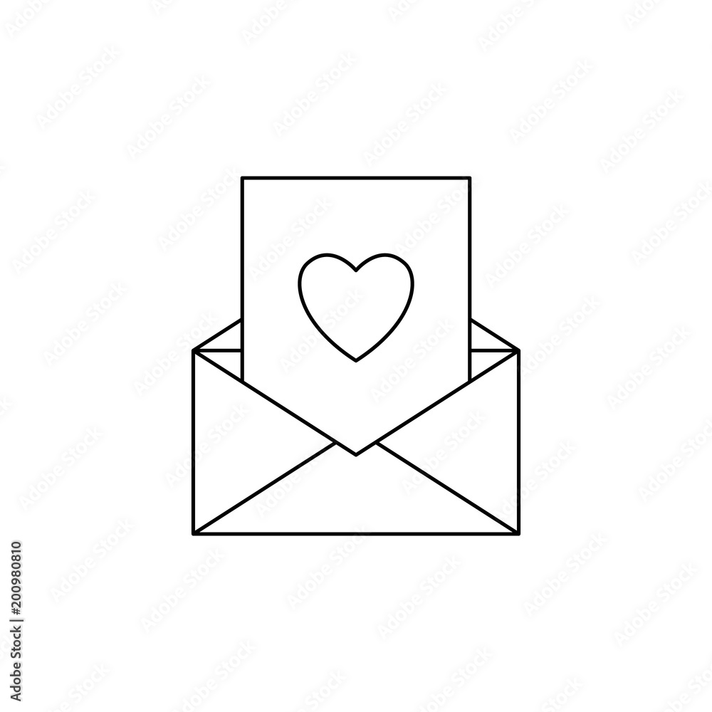 Poster card with heart in envelope icon. element of mother day for mobile concept and web apps. thin line i